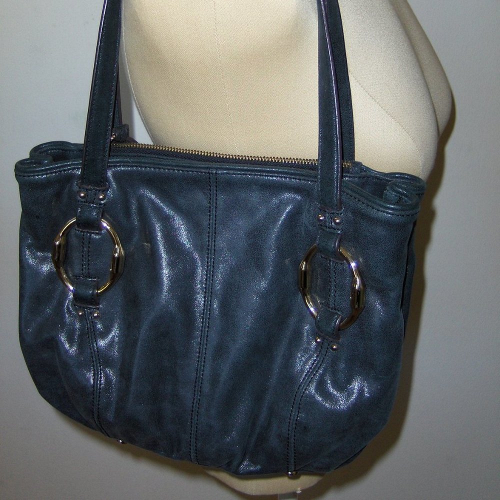 B. Makowsky Satchel Gray Shimmer Leather Purse